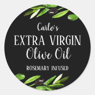 Extra Jungfrau Olivenölflasche Moderne Schwarz Runder Aufkleber
