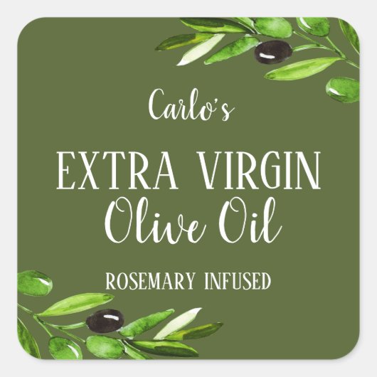 Extra Jungfrau Olivenölflasche Modernes Grünes Pro Quadratischer Aufkleber (Vorderseite)
