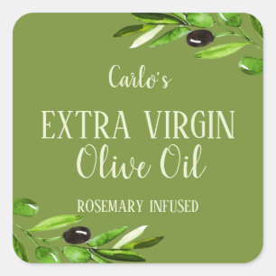 Extra Jungfrau Olivenölflasche Modernes Grünes Pro Quadratischer Aufkleber