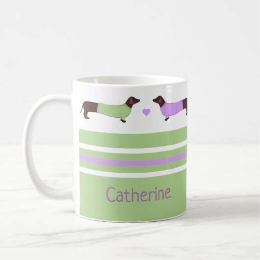 Extra lange Dackeln - Minzgrün und Lavendel Kaffeetasse (Links)