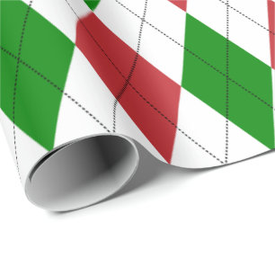 Extra Large Dunkelrot, Grün und Weiß Argyle Geschenkpapier