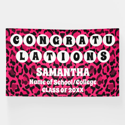 Extra Large Pink Leopard Print 2024 Abschluss Banner (Horizontal)