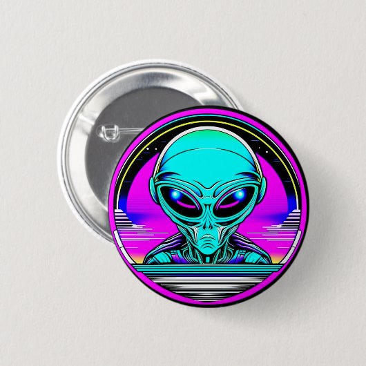 Extra Terrestrial Alien Flying a UFO Button (Vorne & Hinten)
