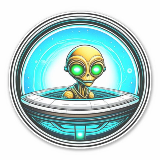 Extra-Terrestriale Alien im UFO Aufkleber (Vorderseite)