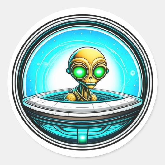 Extra-Terrestriale Alien im UFO Runder Aufkleber (Vorderseite)