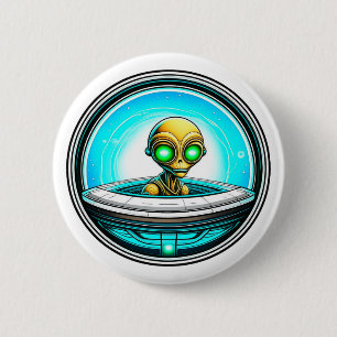 Extra-Terrestriale Alien mit einem UFO Button