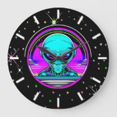 Extra-Terrestriale Alien mit einem UFO Große Wanduhr (Vorderseite)