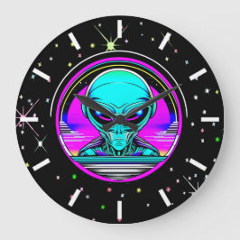 Extra-Terrestriale Alien mit einem UFO Große Wanduhr