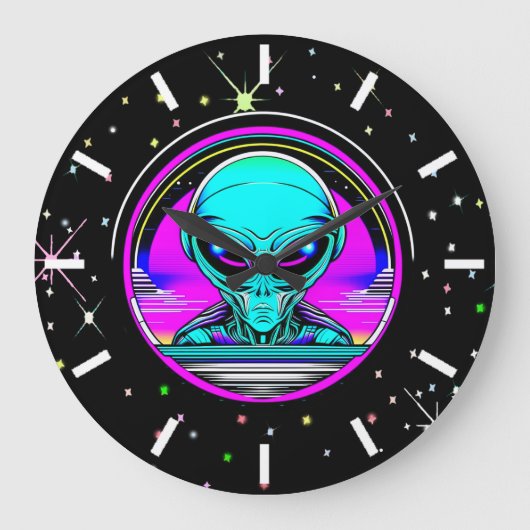 Extra-Terrestriale Alien mit einem UFO Große Wanduhr (Vorderseite)