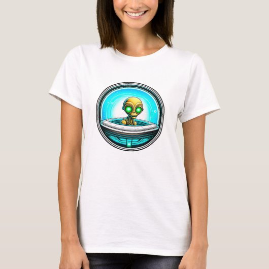 Extra-Terrestriale Alien mit einem UFO T-Shirt (Vorderseite)