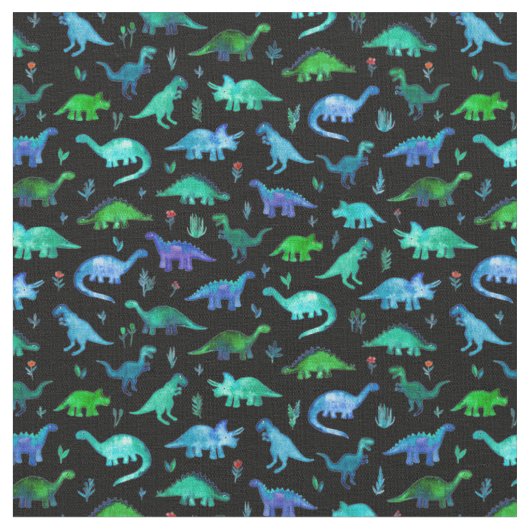 Extra Tiny Dinos in Blau und Grün in Schwarz Stoff (Nahaufnahme)