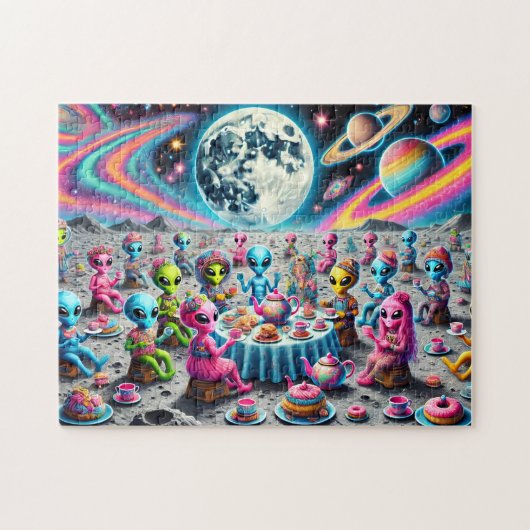 Extraterrestrial Tea Party Whimsical Galaxy Puzzle (Horizontal)