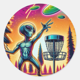 Extraterrestrische Alien Disc Golfing Runder Aufkleber