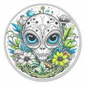 Extraterrestrische Alien in Blume Starry Night Aufkleber (Vorderseite)