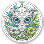Extraterrestrische Alien in Blume Starry Night Aufkleber (Vorderseite)