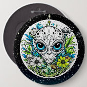 Extraterrestrische Alien in Blume Starry Night Button (Vorne & Hinten)