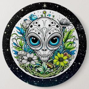 Extraterrestrische Alien in Blume Starry Night Button
