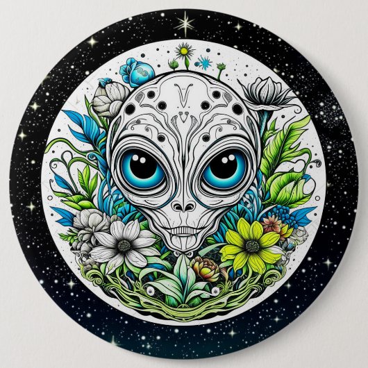 Extraterrestrische Alien in Blume Starry Night Button (Vorderseite)