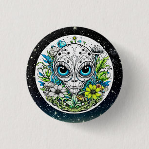 Extraterrestrische Alien in Blume Starry Night Button