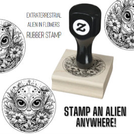 Extraterrestrische Alien in Blume Starry Night Gummistempel