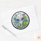 Extraterrestrische Alien in Blume Starry Night Runder Aufkleber (Umschlag)