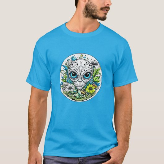 Extraterrestrische Alien in Blume Starry Night T-Shirt (Vorderseite)