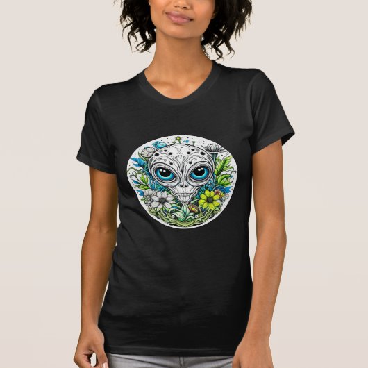 Extraterrestrische Alien in Blume Starry Night T-Shirt (Vorderseite)