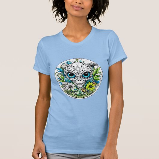 Extraterrestrische Alien in Blume Starry Night T-Shirt (Vorderseite)