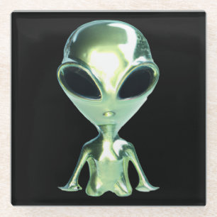 Extraterrestrische Alien Metallic Glass Untersetze Glasuntersetzer