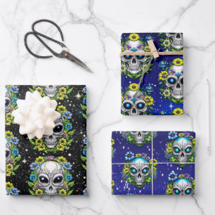Extraterrestrische Alien Skulls Geschenkpapier Set