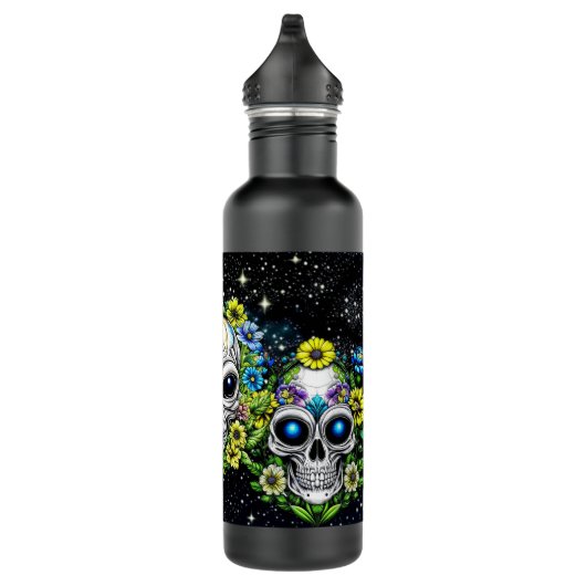 Extraterrestrische Alien Skulls und Blume Edelstahlflasche (Rechts)