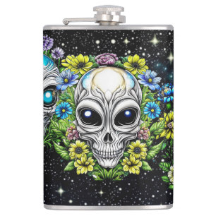 Extraterrestrische Alien Skulls und Blume Flachmann
