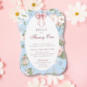 Extravagant 1 Pink Blue Bow Floral 1. Geburtstag Einladung