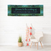 Extravagant Aqua Vibranding Peacock Feathers Weddi Banner (Insitu)