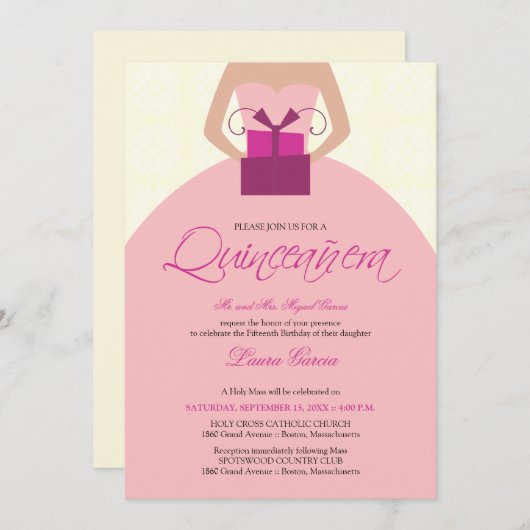 Extravagant Ball Gown Quinceanera Invitation (Elfe Einladung (Vorne/Hinten)