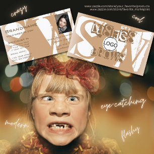 Extravagant Beige Weiß mit Foto-Logo und Monogramm Visitenkarte