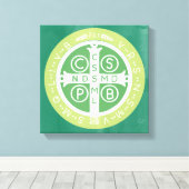 Extravagant Benediktinerkreuz Nr. 2 Grün Leinwanddruck (Insitu (Holzboden))