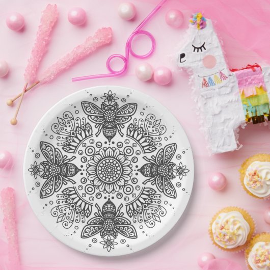 Extravagant Black Bee Mandala Pappteller (Party)