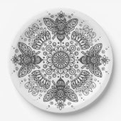 Extravagant Black Bee Mandala Pappteller (Vorderseite)