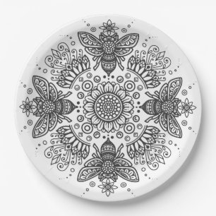 Extravagant Black Bee Mandala Pappteller