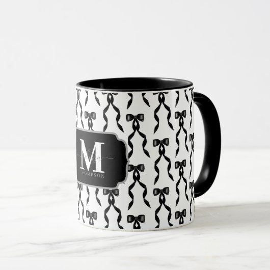 Extravagant Black Bow Mit Monogramm Tasse (VorderseiteRechts)