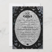 Extravagant Black Damask Oval Goth Wedite Einladun Einladung (Vorderseite)