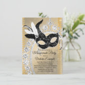 Extravagant Black Gold Diamond Masquerade Geburtst Einladung (Stehend Vorderseite)