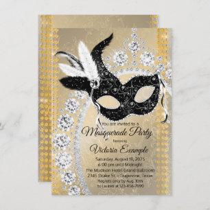 Extravagant Black Gold Diamond Masquerade Geburtst Einladung