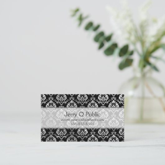 Extravagant Black Silver Damask Visitenkarte (Stehend Vorderseite)