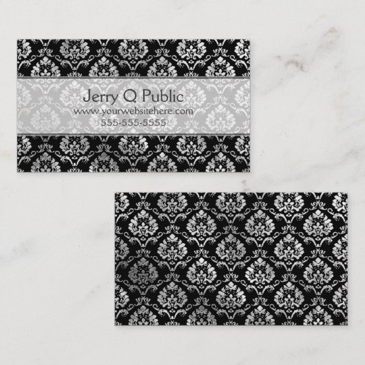 Extravagant Black Silver Damask Visitenkarte (Vorne/Hinten)