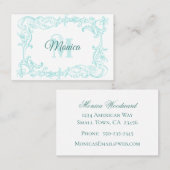 Extravagant Blau auf weißem Barockrahmen Visitenkarte (Vorne/Hinten)