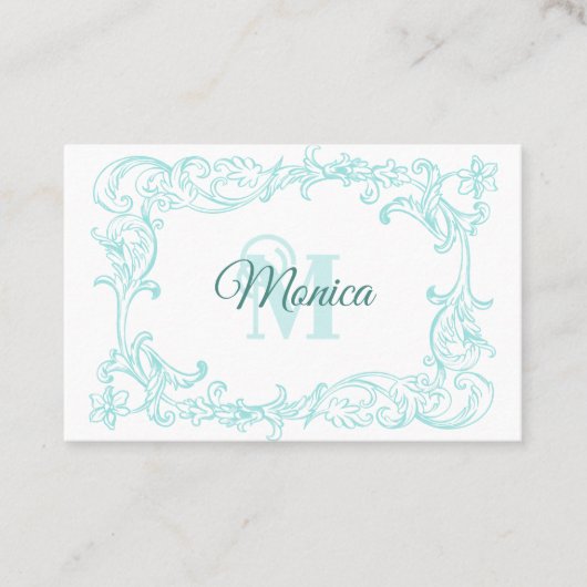 Extravagant Blau auf weißem Barockrahmen Visitenkarte (Vorderseite)
