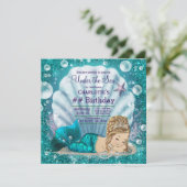 Extravagant Blonde Mermaid Birthday Party Einladung (Stehend Vorderseite)