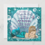 Extravagant Blonde Mermaid Birthday Party Einladung (Vorderseite)